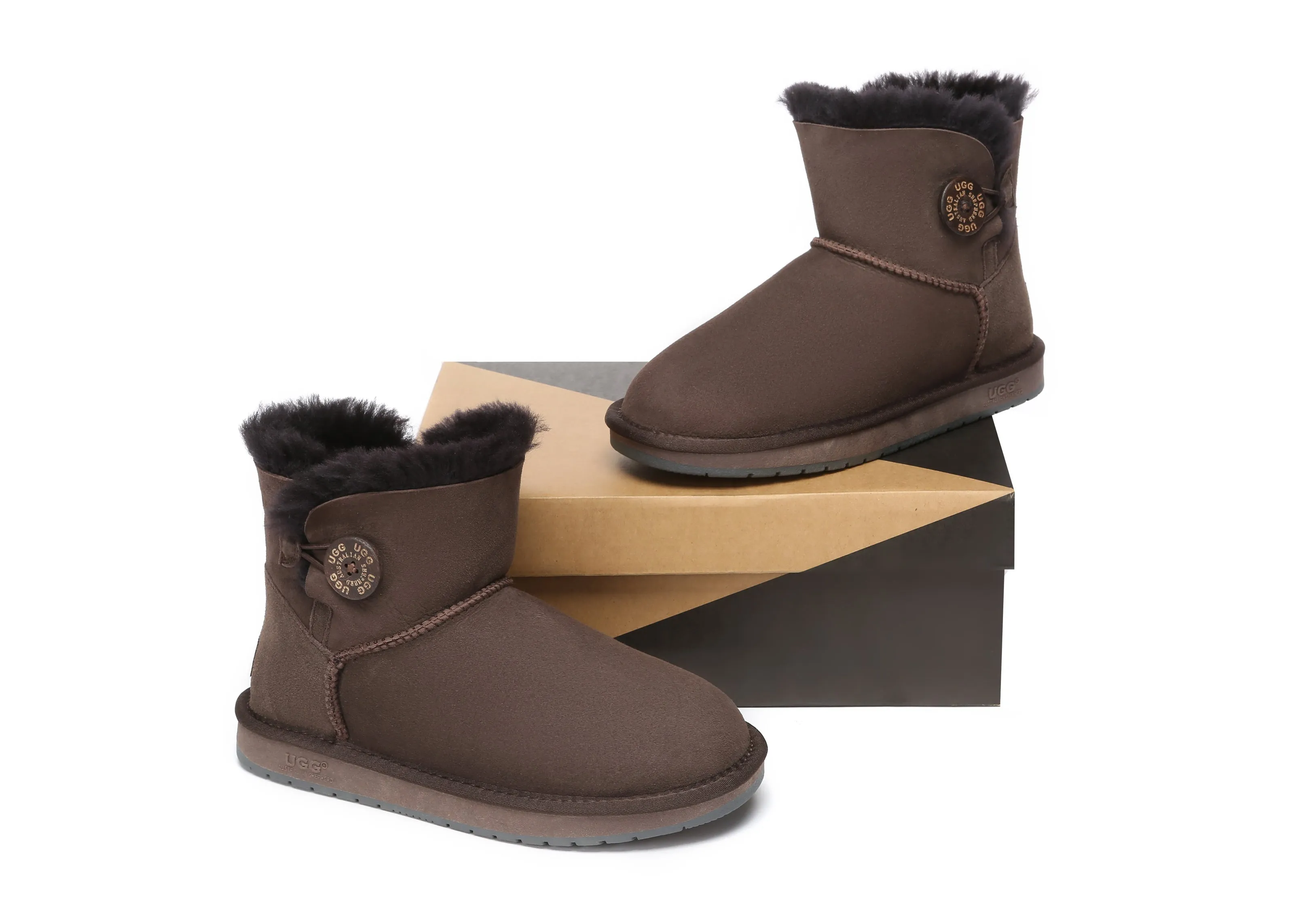 AUSTRALIAN SHEPHERD® UGG Boots Double Face Sheepskin Wool Mini Button