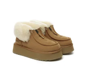 AUSTRALIAN SHEPHERD® UGG Boots Sheepskin Wool Collar Zipper Platform Ankle Boots