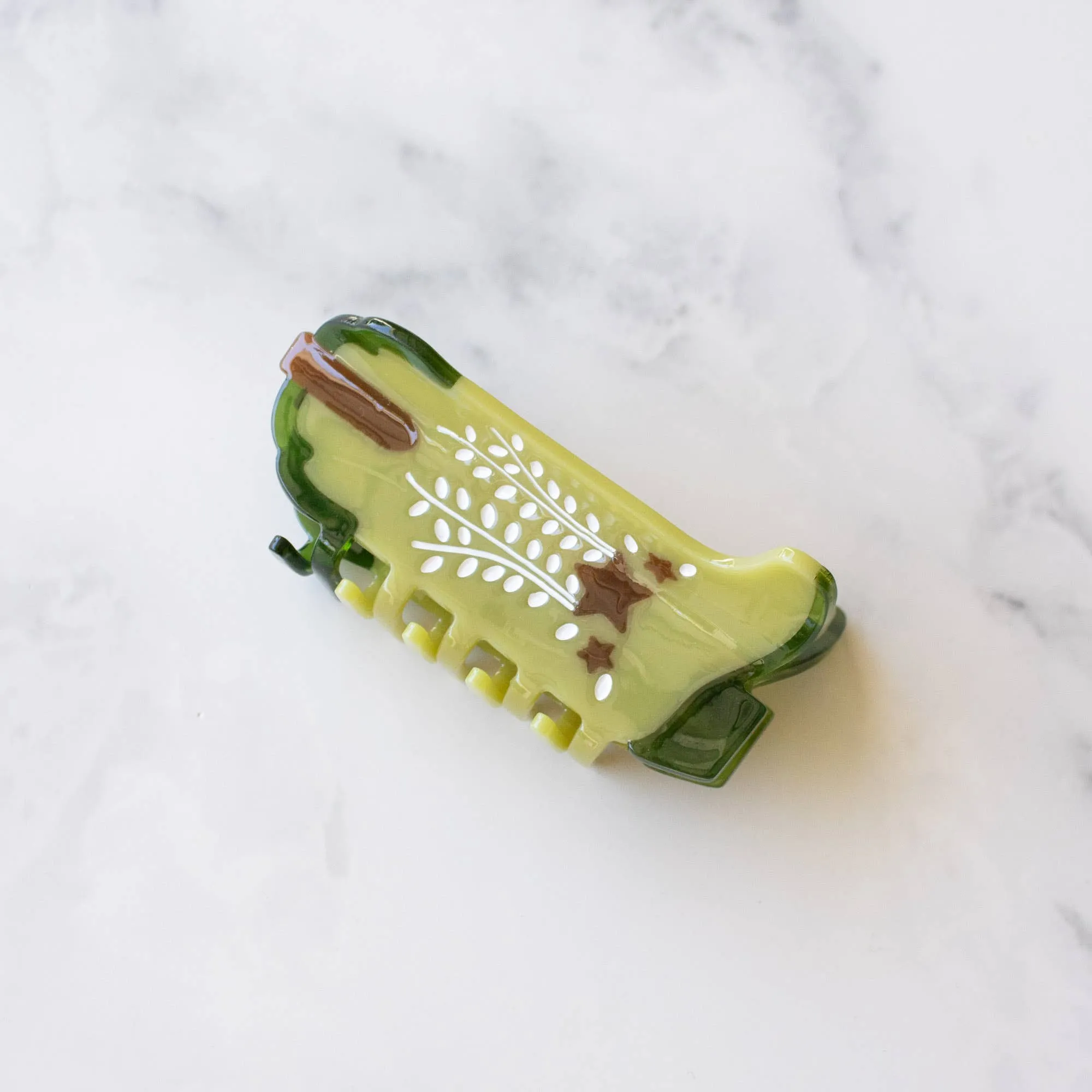 Avocado Shooting Star Cowboy Boots Hair Claw Clip