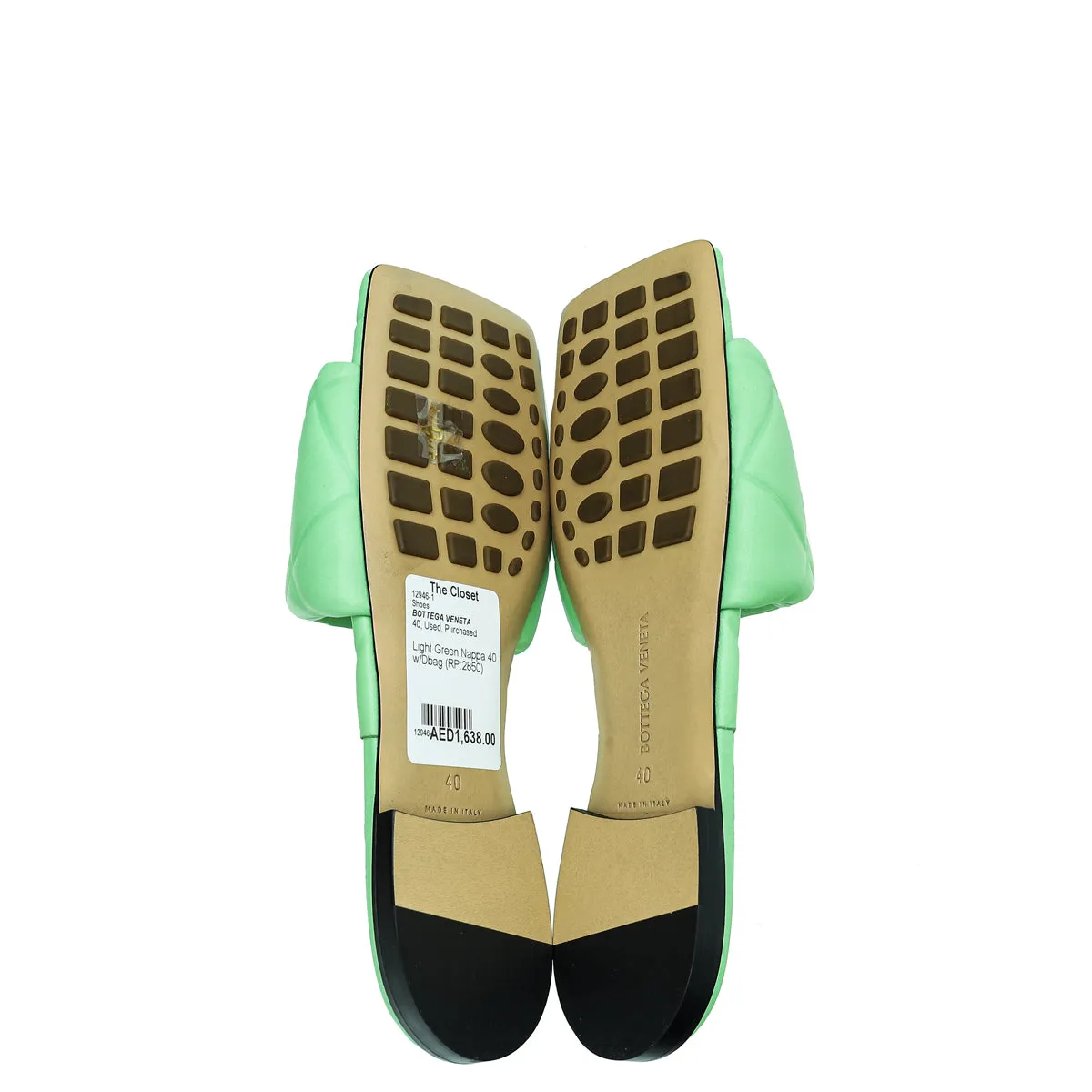 Bottega Veneta Light Green Embossed Quilt Lido Flat Sandals 40