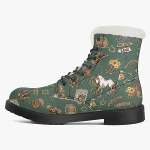 Faux Fur Leather Boots Howdy Cowboy
