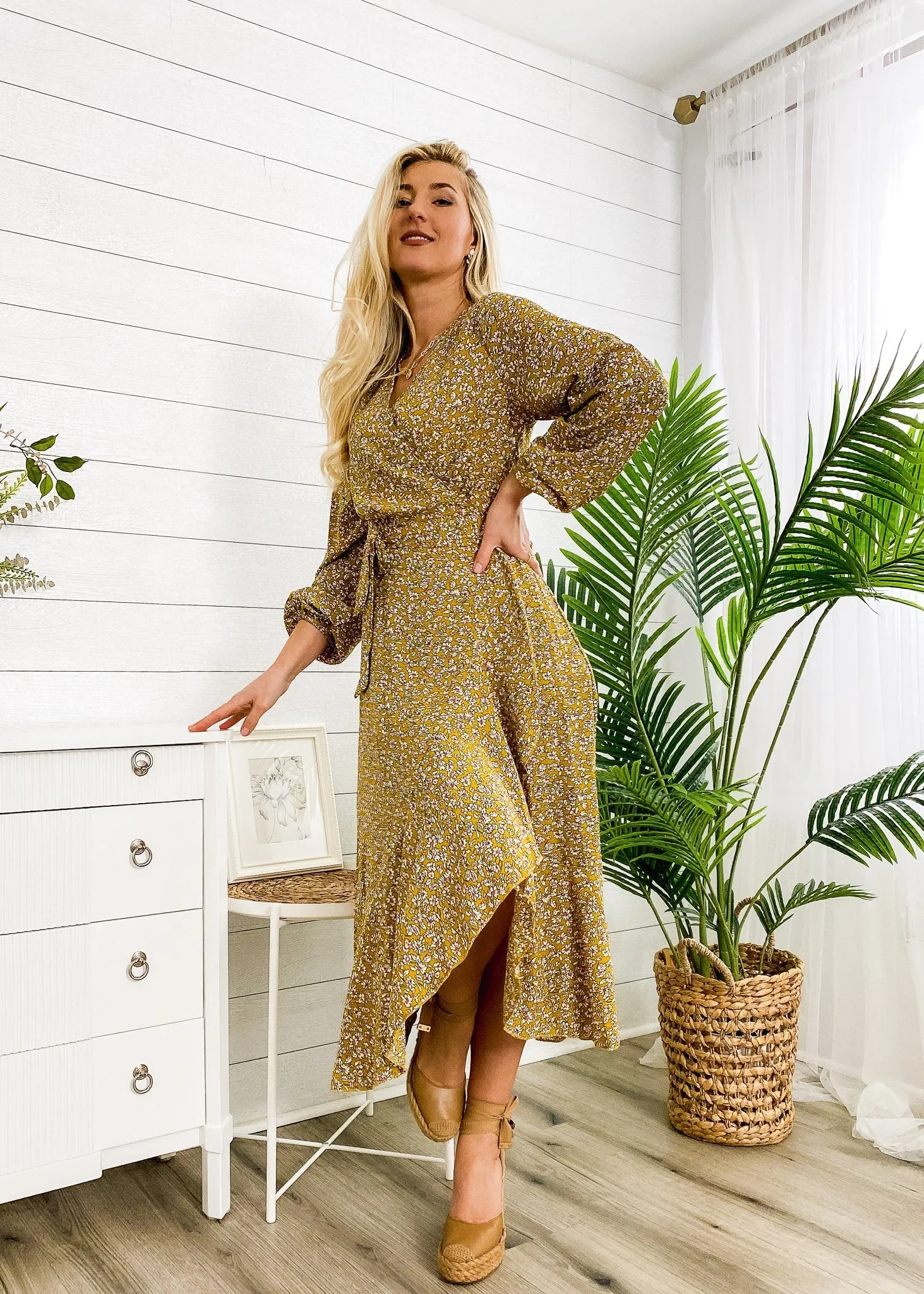 Floral Print Wrap Midi Dress