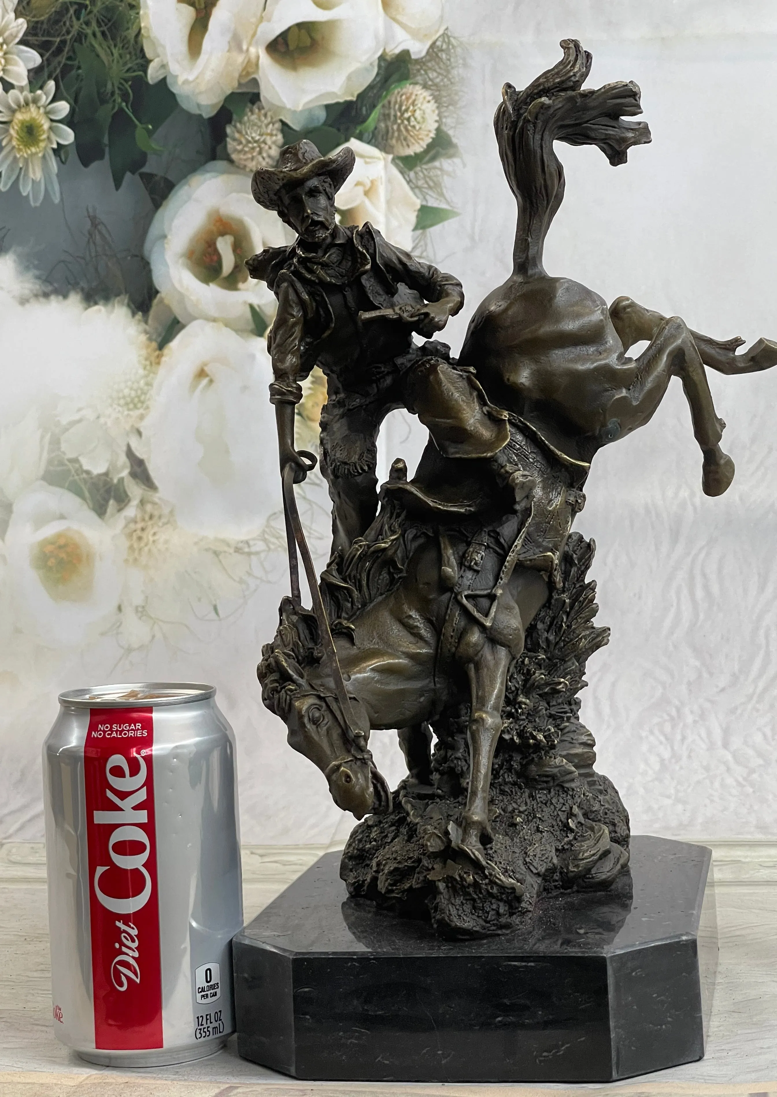 Large Arizona Cowboy Bronze Sculpture by Remington Cow Boy Figurine Figure Decor
