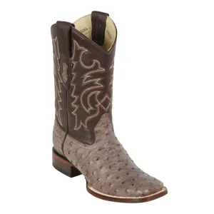 Los Altos Boots Mens #8220385 Wide Square Toe | Genuine Ostrich Boots | Color Bustic Brown