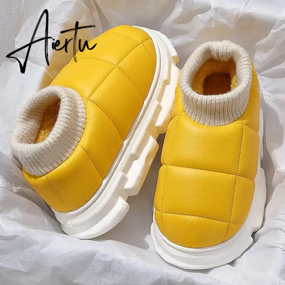 Platform Boots for Women Winter Casual Cotton Shoes for Female Outdoor Non-slip Waterproof PU Leather Laides Ankle Boot