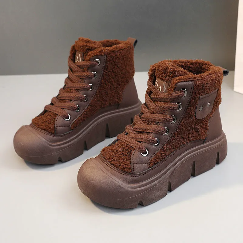women Lace-up High Top Flat Shoes Cashmere Snow half Boots