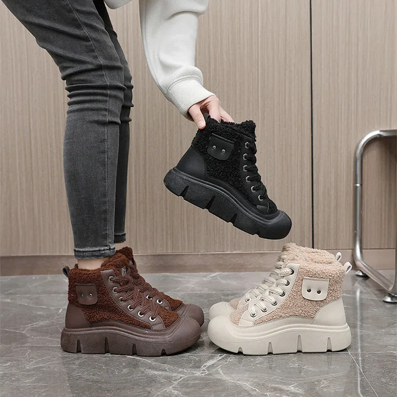 women Lace-up High Top Flat Shoes Cashmere Snow half Boots
