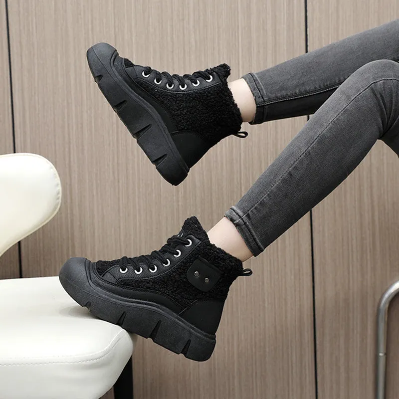 women Lace-up High Top Flat Shoes Cashmere Snow half Boots