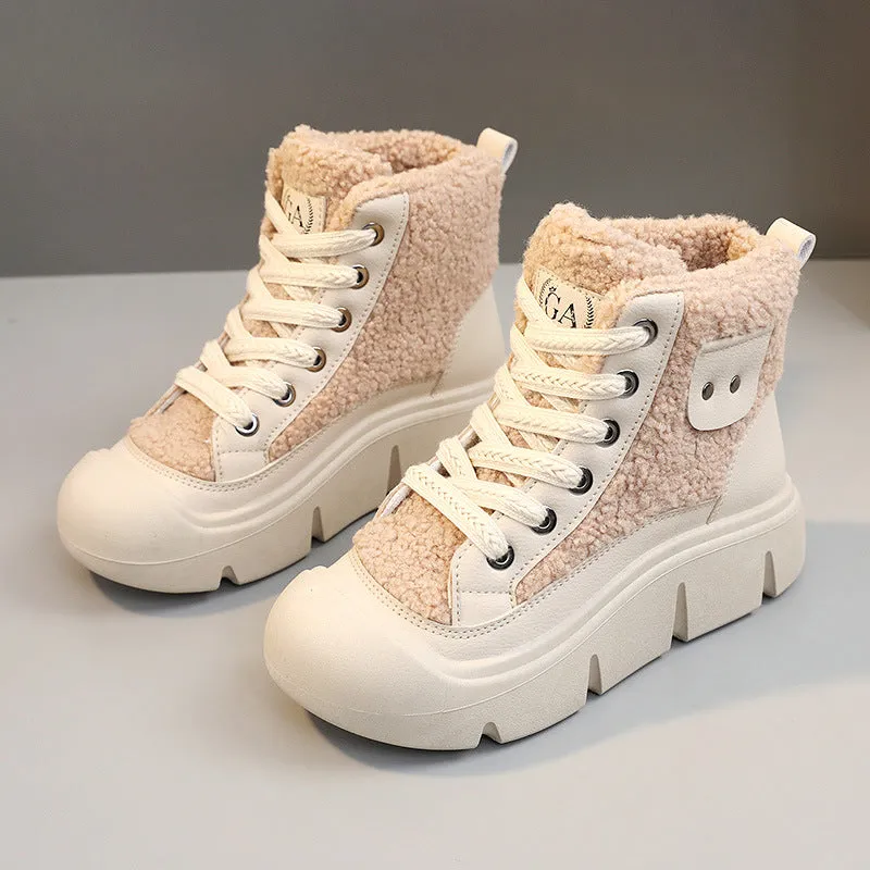 women Lace-up High Top Flat Shoes Cashmere Snow half Boots