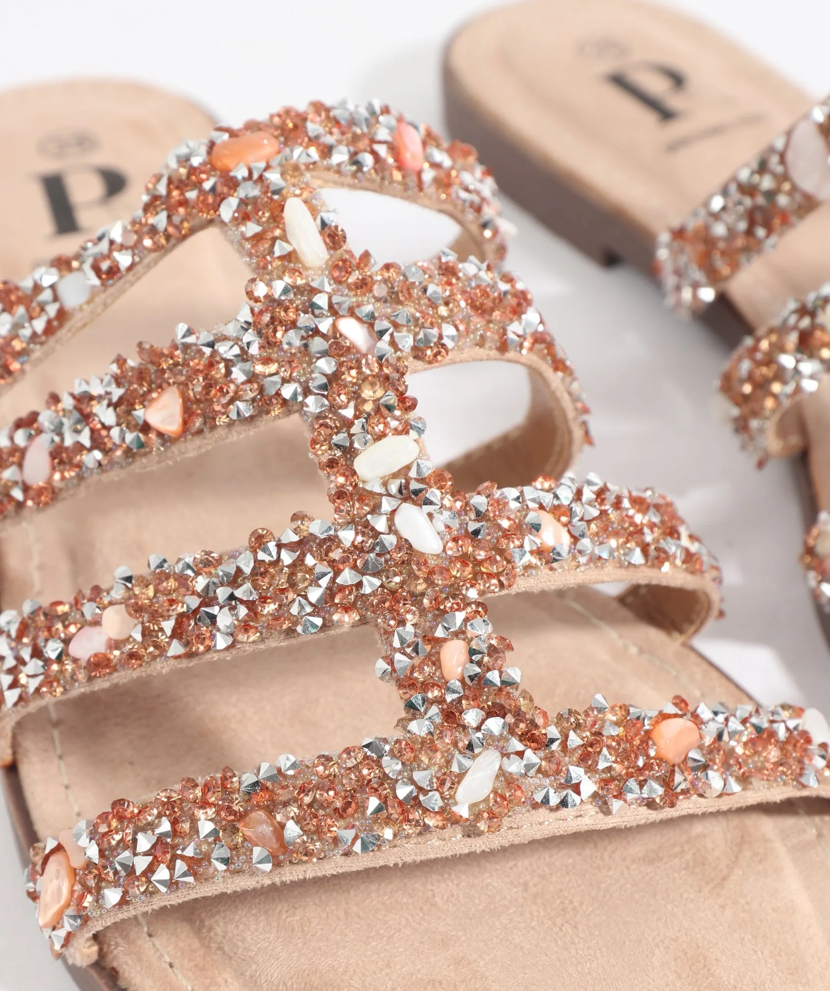 Women`s Shell Embellished Sandals - Natural