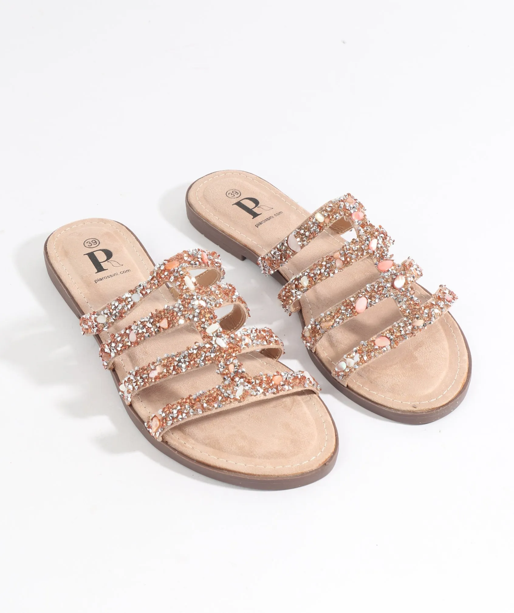 Women`s Shell Embellished Sandals - Natural