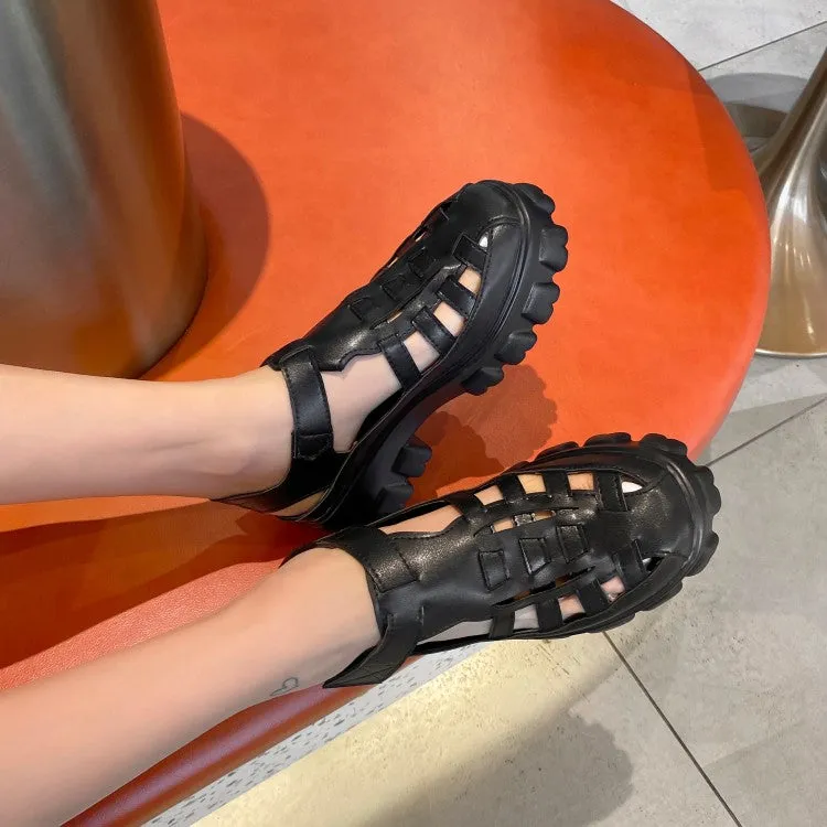 Women's Solid Color Roman Style Hollow Out Thick Sole Platform Gladiator Sandals